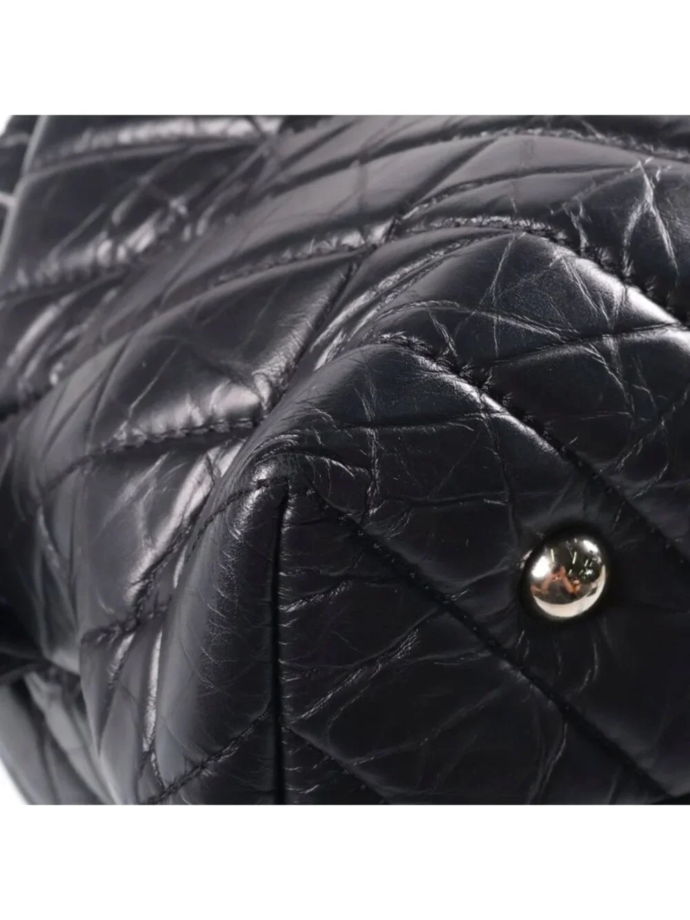 Chanel Cambon Chain Tote Bag V-stitch Leather CC Logo Black